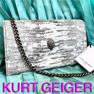 C KURT GEIGER NWT Kensington wallet clutch on chain white lizard print
